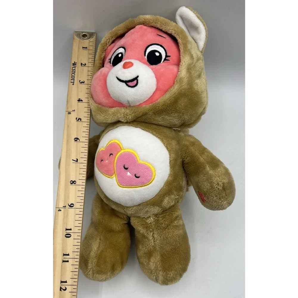 Care Bears Tenderheart Bear Plush Pink Face Brown Hoodie Stuffed Animal Toy